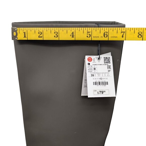 Zara Heeled Rubberized Tall Boots Womens Grey Airlift Chunky Sole Pull On Size 8 - Picture 13 of 14